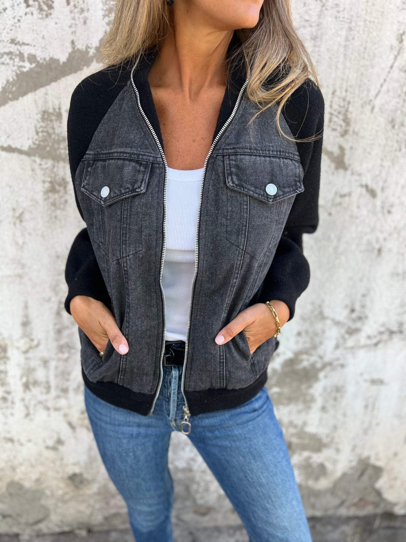 Inès™ Veste Décontractée à Zip et Col en V