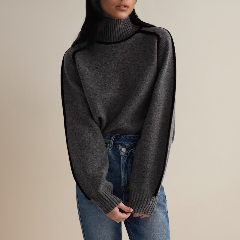 Céline™ Pull Col Roulé Luxueux aux Détails Contrastés