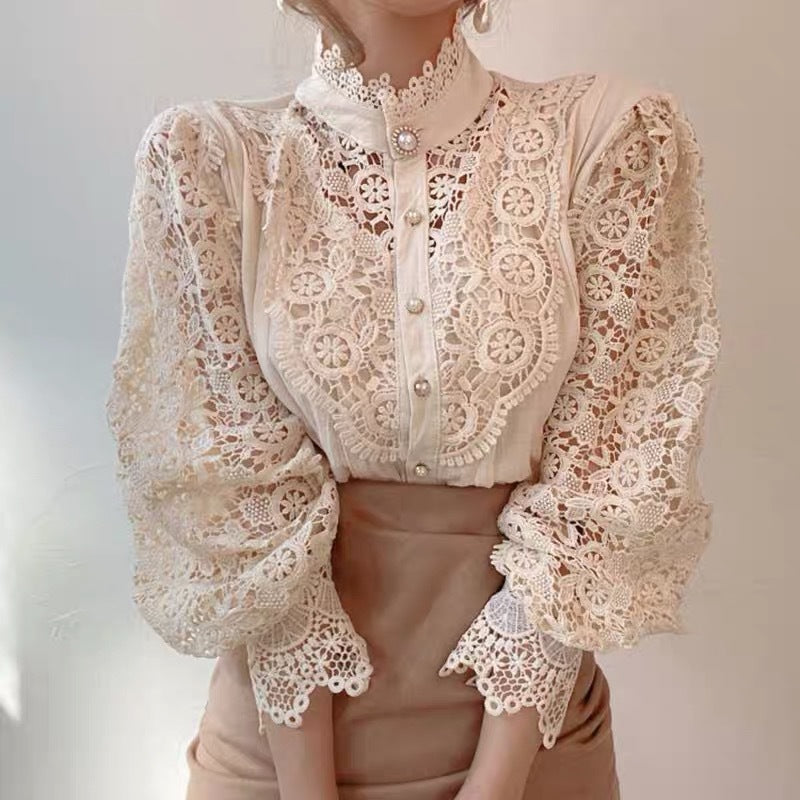 Clara™ Chemise Manches Longues avec Détails en Dentelle