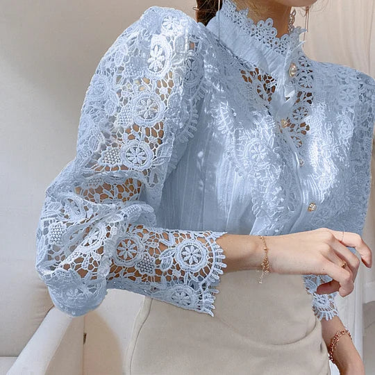 Clara™ Chemise Manches Longues avec Détails en Dentelle