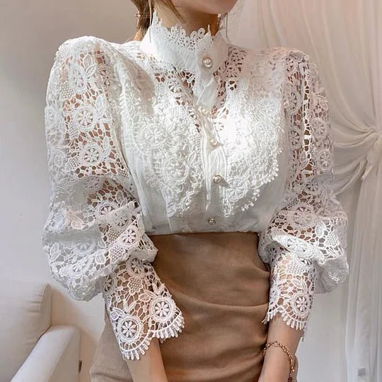 Clara™ Chemise Manches Longues avec Détails en Dentelle