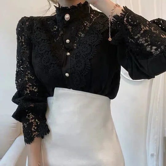 Clara™ Chemise Manches Longues avec Détails en Dentelle