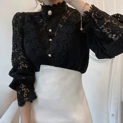 Clara™ Chemise Manches Longues avec Détails en Dentelle