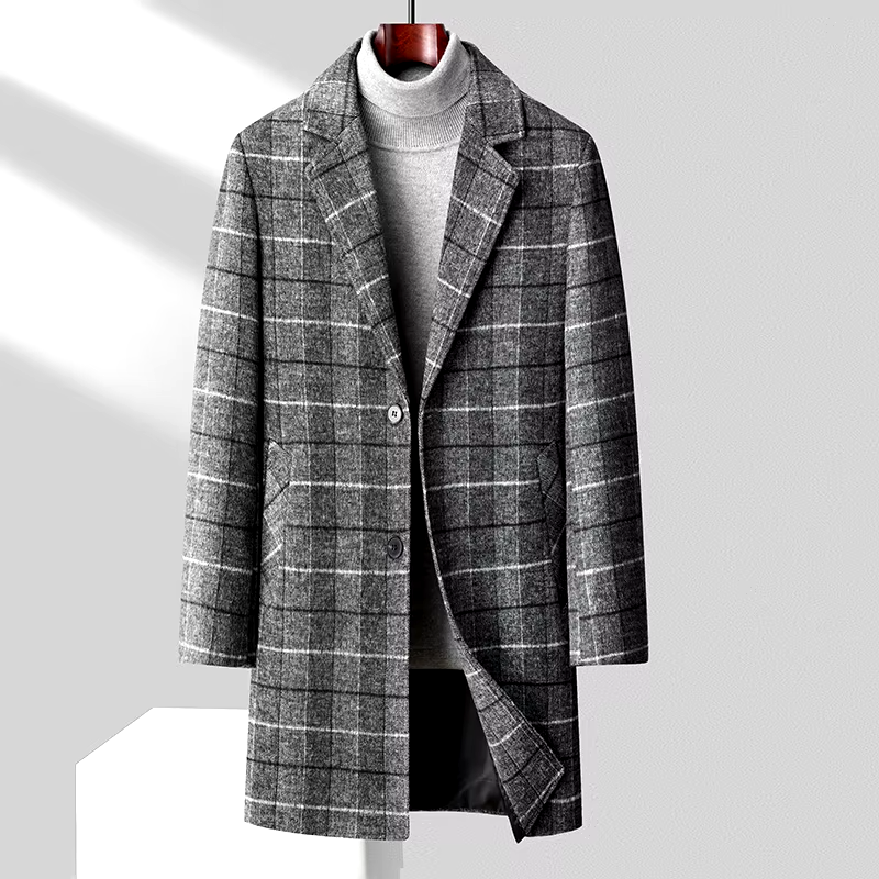 Dominique™ Manteau en Laine à Carreaux Classique
