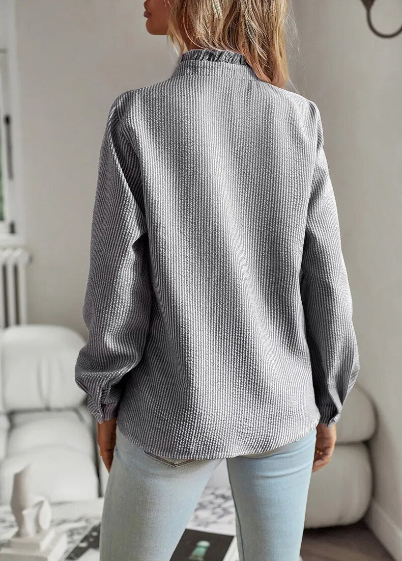 Agnetha™ Blouse Élégante à Col Poignet et Manches Longues