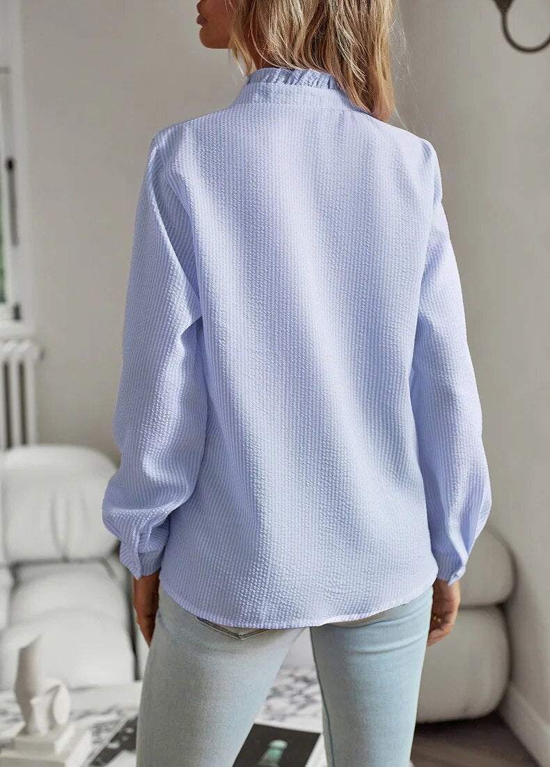 Agnetha™ Blouse Élégante à Col Poignet et Manches Longues