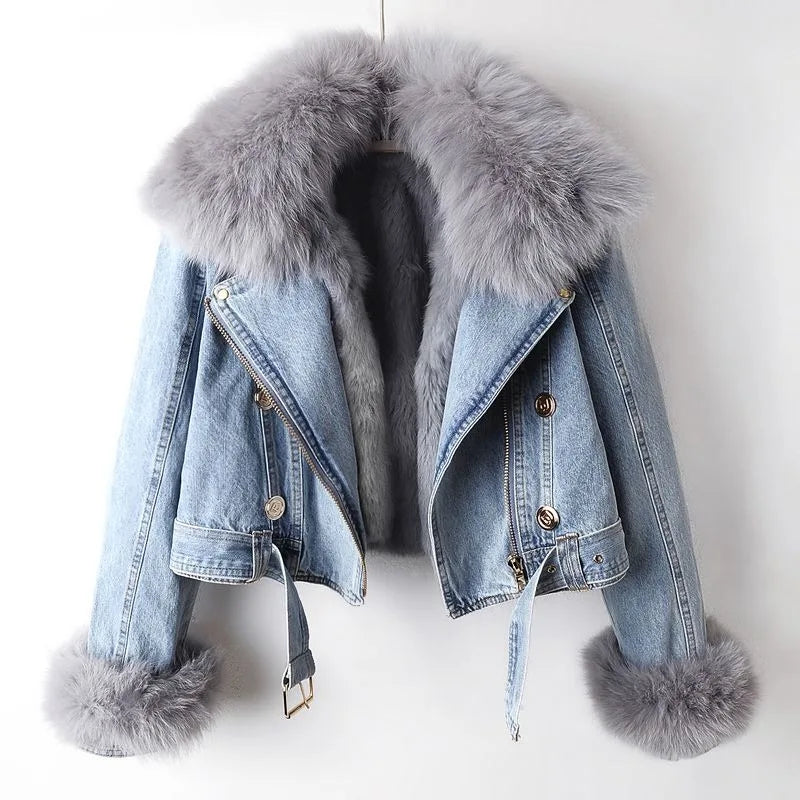 Selma™ Veste en Jean à Fausse Fourrure