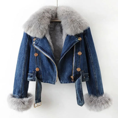 Selma™ Veste en Jean à Fausse Fourrure