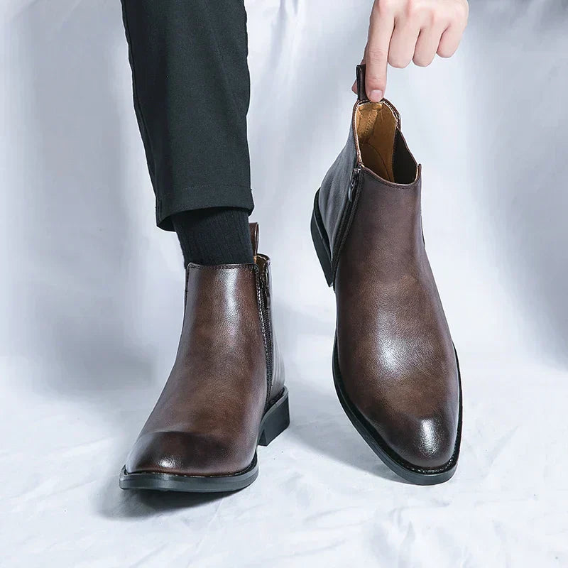 Stéphane™ Bottines Chelsea en Cuir avec Fermeture Éclair
