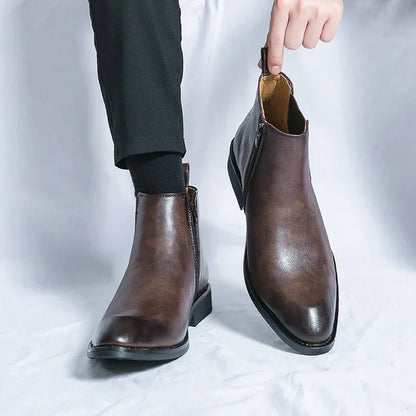 Stéphane™ Bottines Chelsea en Cuir avec Fermeture Éclair