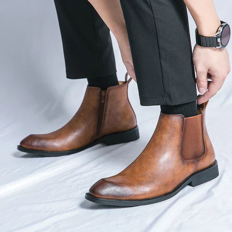 Stéphane™ Bottines Chelsea en Cuir avec Fermeture Éclair