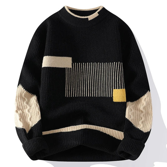 Toma™ Pull à Col Suédine et Design Patchwork pour Homme