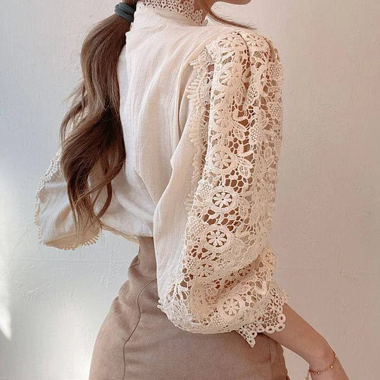 Clara™ Chemise Manches Longues avec Détails en Dentelle