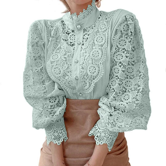 Clara™ Chemise Manches Longues avec Détails en Dentelle