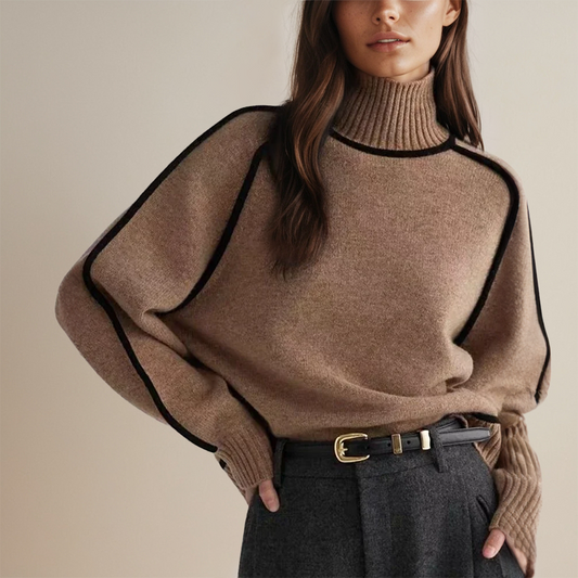 Céline™ Pull Col Roulé Luxueux aux Détails Contrastés