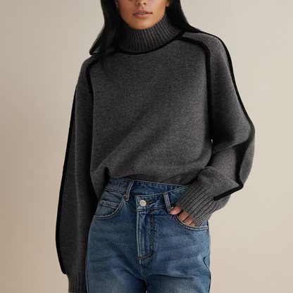 Céline™ Pull Col Roulé Luxueux aux Détails Contrastés
