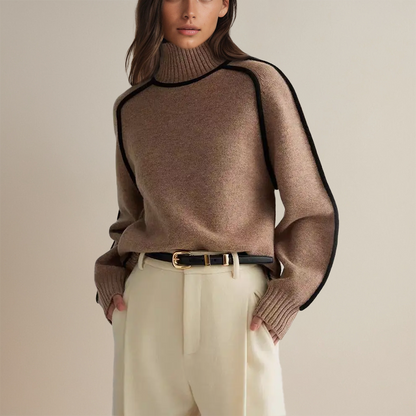 Céline™ Pull Col Roulé Luxueux aux Détails Contrastés