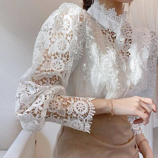 Clara™ Chemise Manches Longues avec Détails en Dentelle