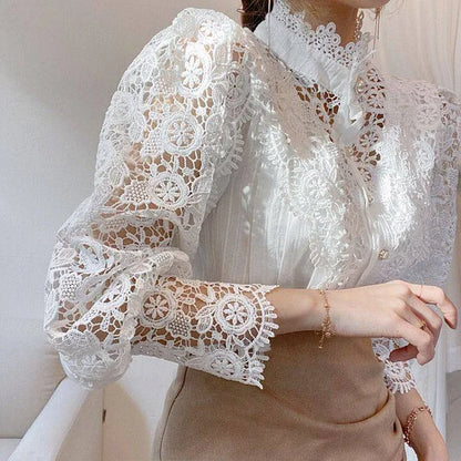 Clara™ Chemise Manches Longues avec Détails en Dentelle