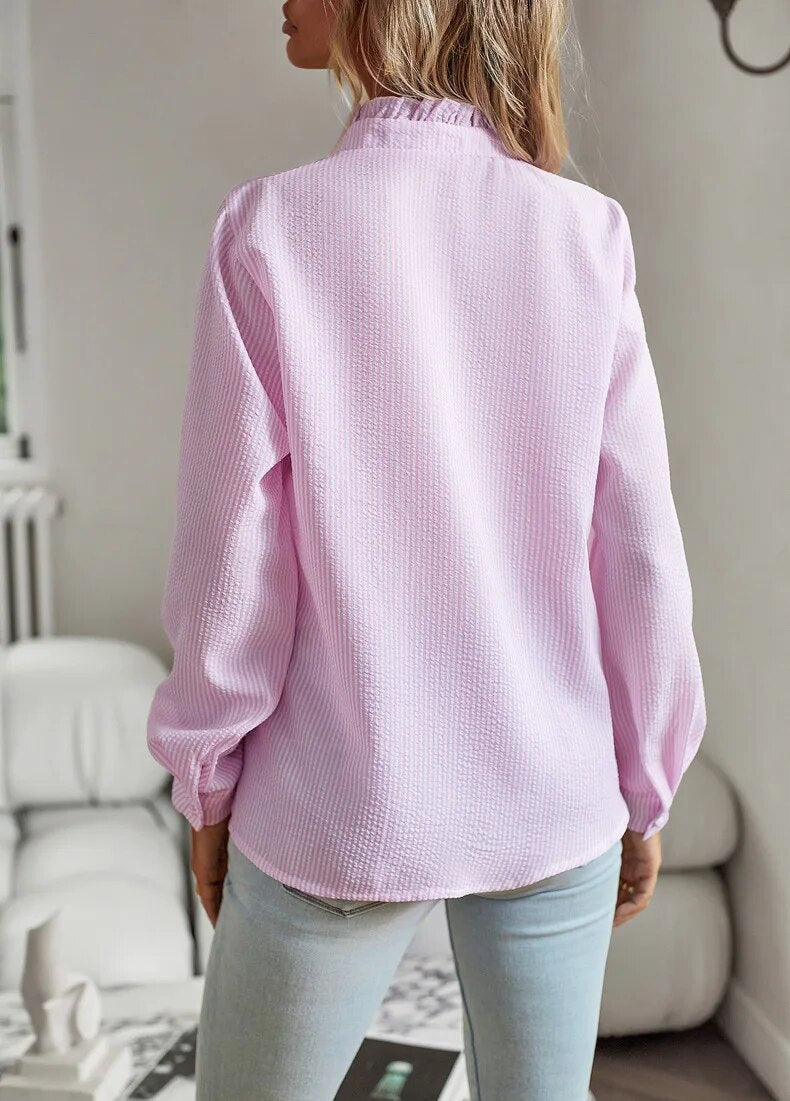 Agnetha™ Blouse Élégante à Col Poignet et Manches Longues