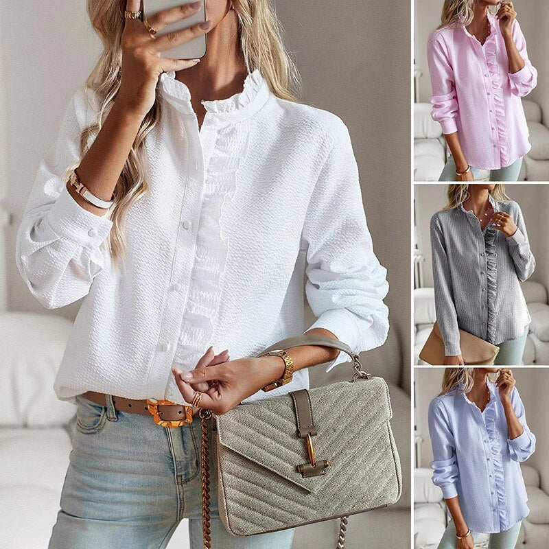 Agnetha™ Blouse Élégante à Col Poignet et Manches Longues
